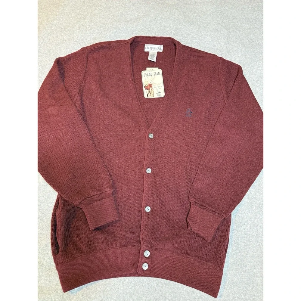 NWT VTG Penguin Grand Slam Golf Cardigan Men's Medium Burgundy Grandpa Deadstock